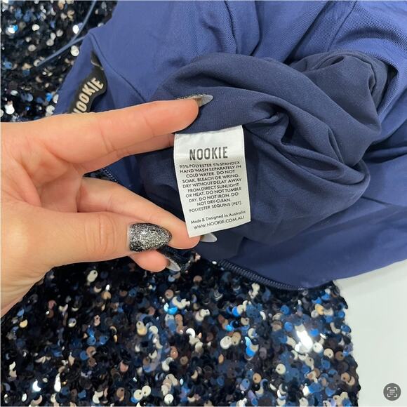 NOOKIE Sequined Long Maxi Evening Dress Spaghetti Strap High Slit Medium NEW - Picture 8 of 8